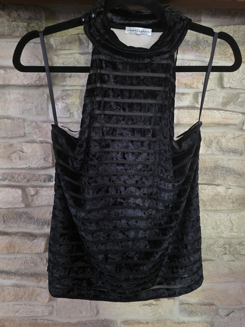 Black Velvet Striped Halter Top